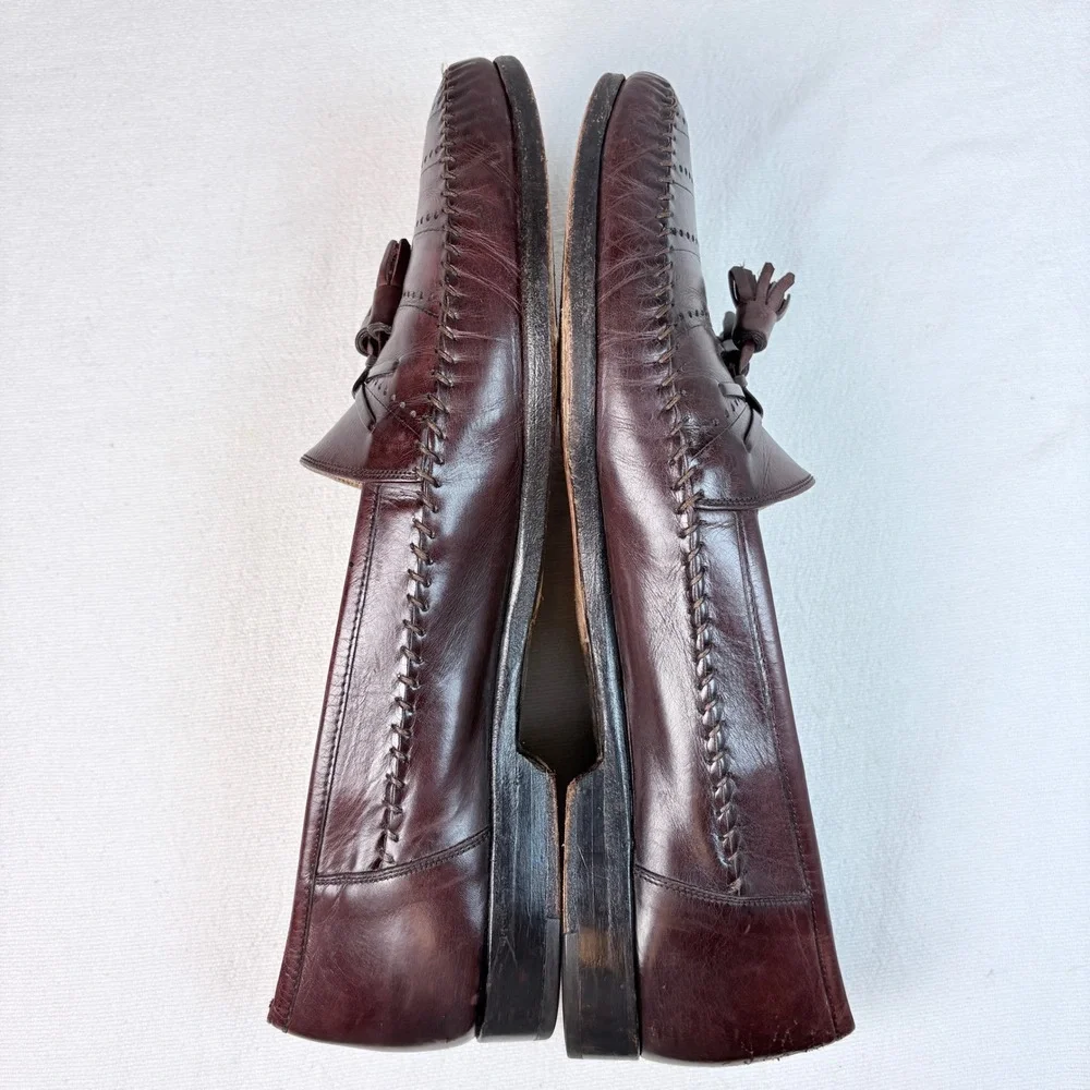 Vtg Paolo De Marco Mens 10.5 Oxblood Leather Hand Laced Tassel Loafers  Luxury